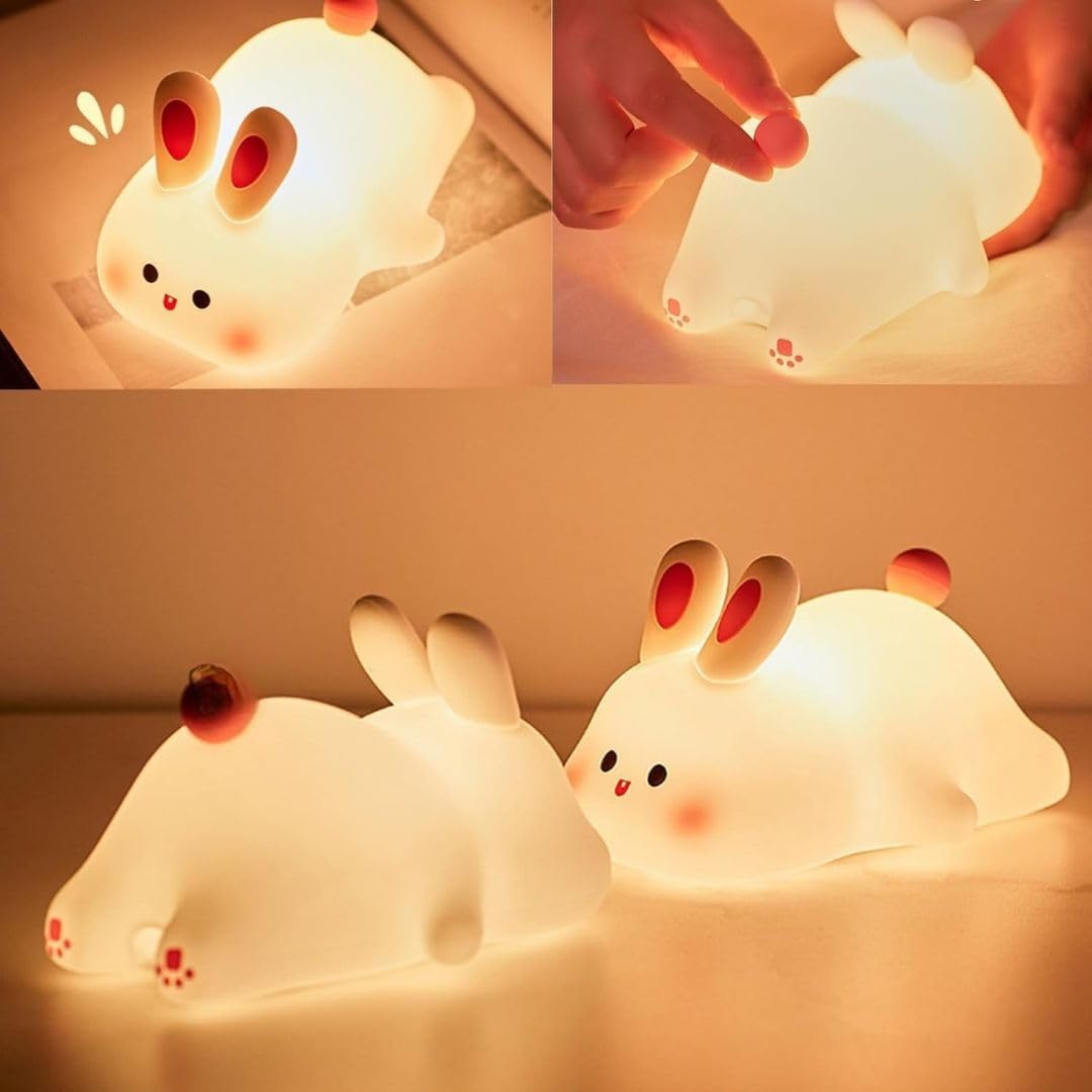 🐰 Cute Bunny LED Night Lamp – Soft Silicone, Rechargeable & Kids-Friendly