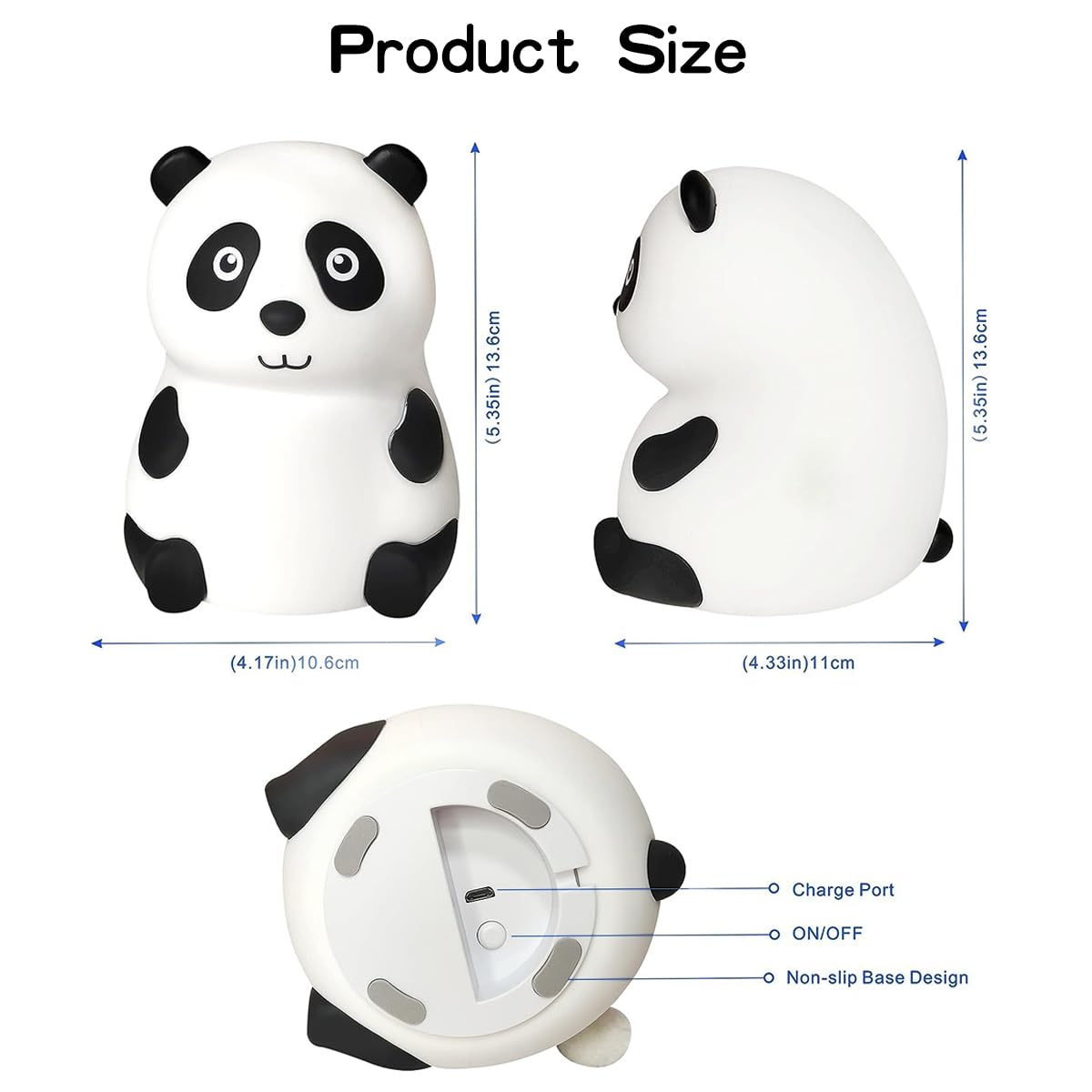 🐼 Panda LED Night Light – USB Rechargeable, 7 Colors, Soft Silicone Bedside Lamp