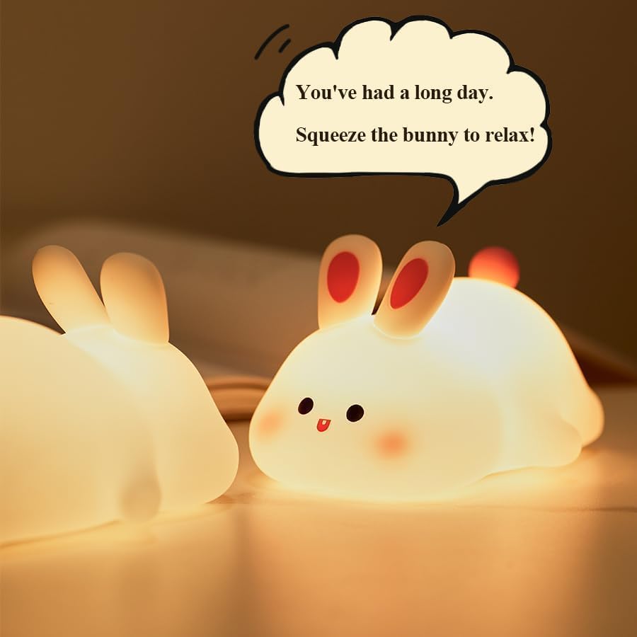 🐰 Cute Bunny LED Night Lamp – Soft Silicone, Rechargeable & Kids-Friendly