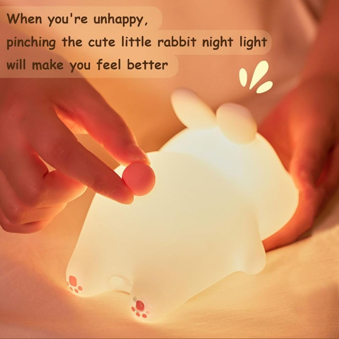 🐰 Cute Bunny LED Night Lamp – Soft Silicone, Rechargeable & Kids-Friendly