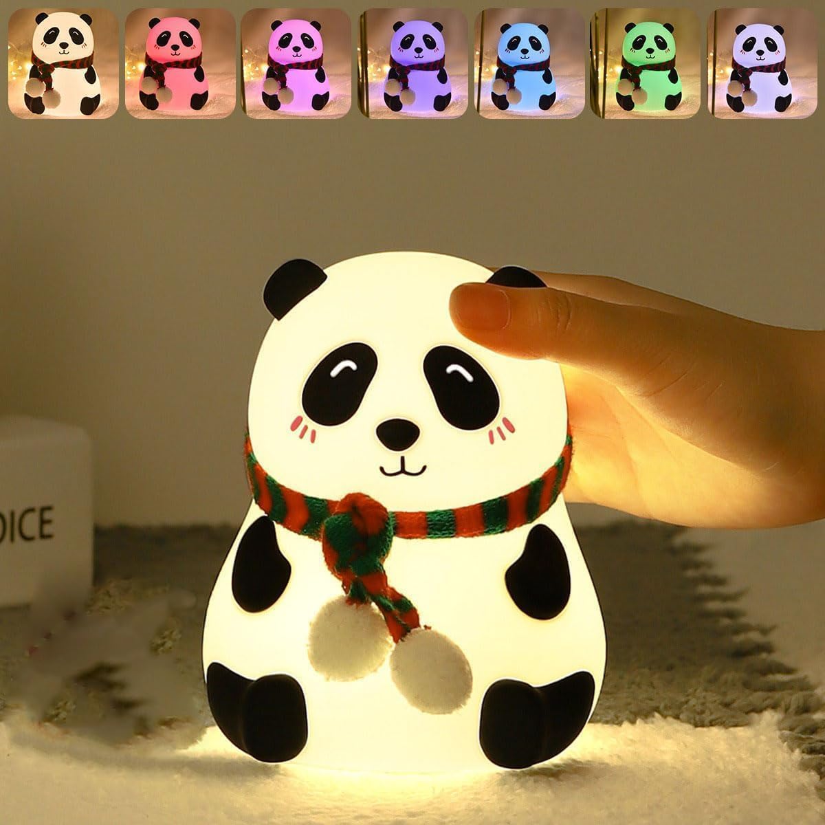 🐼 Panda LED Night Light – USB Rechargeable, 7 Colors, Soft Silicone Bedside Lamp