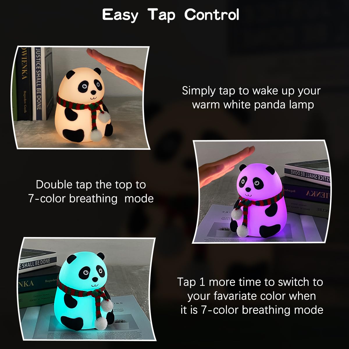 🐼 Panda LED Night Light – USB Rechargeable, 7 Colors, Soft Silicone Bedside Lamp