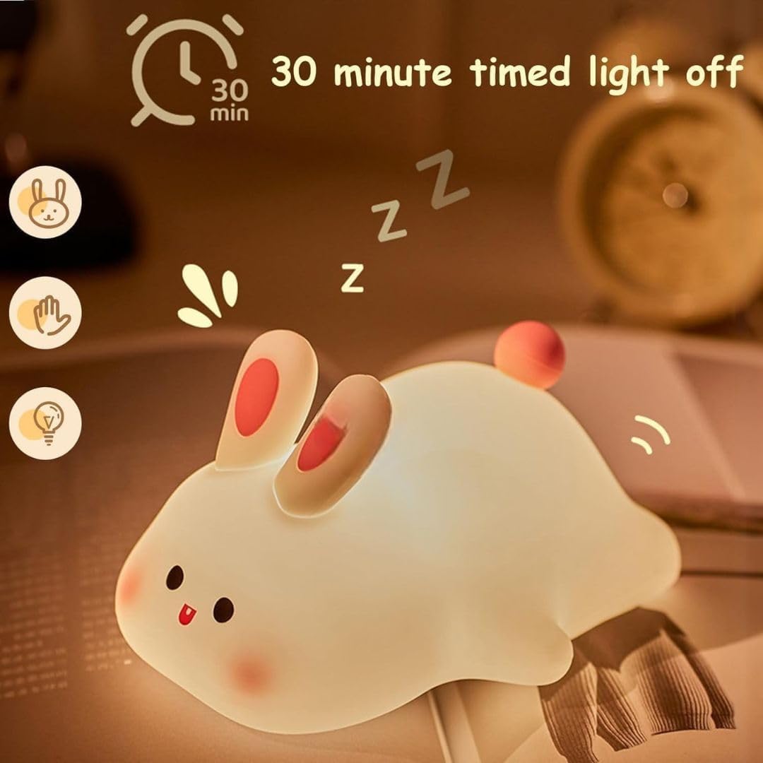 🐰 Cute Bunny LED Night Lamp – Soft Silicone, Rechargeable & Kids-Friendly