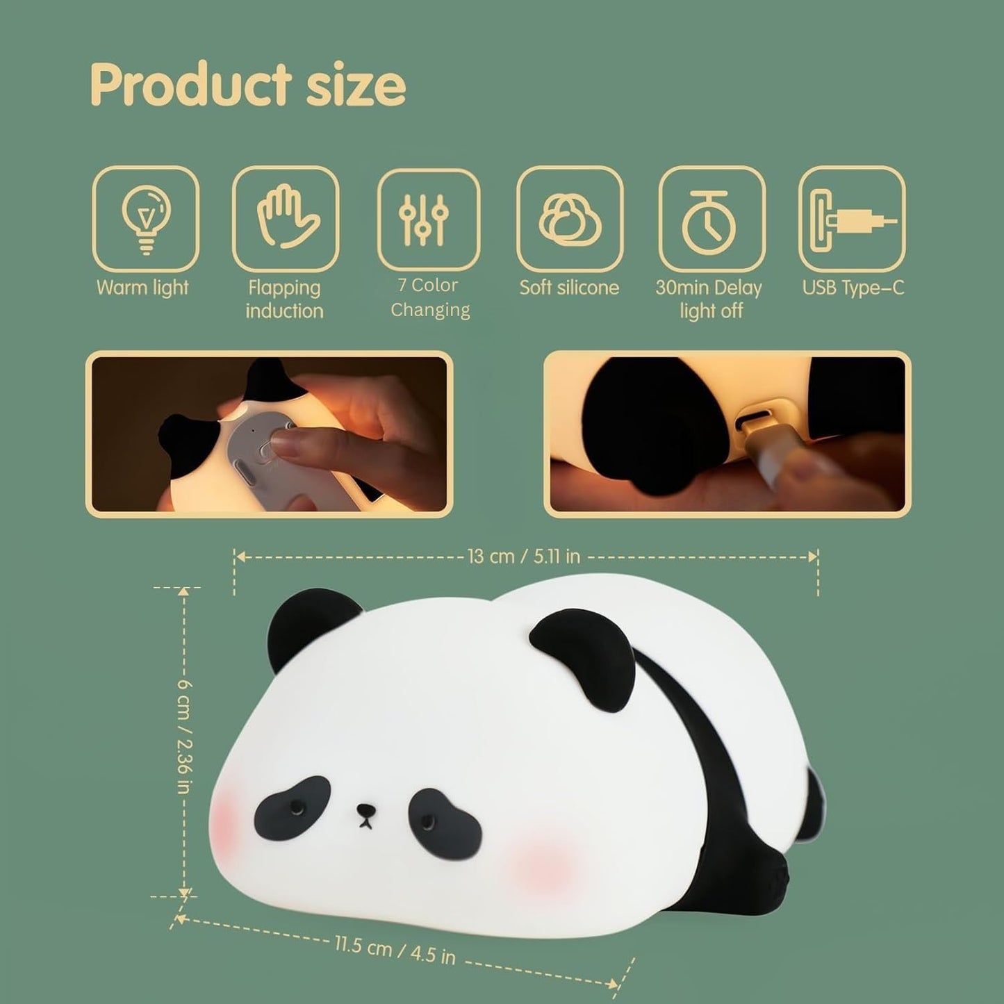 🐼 Sleeping Panda LED Night Lamp – Soft Silicone, Squishy & Rechargeable