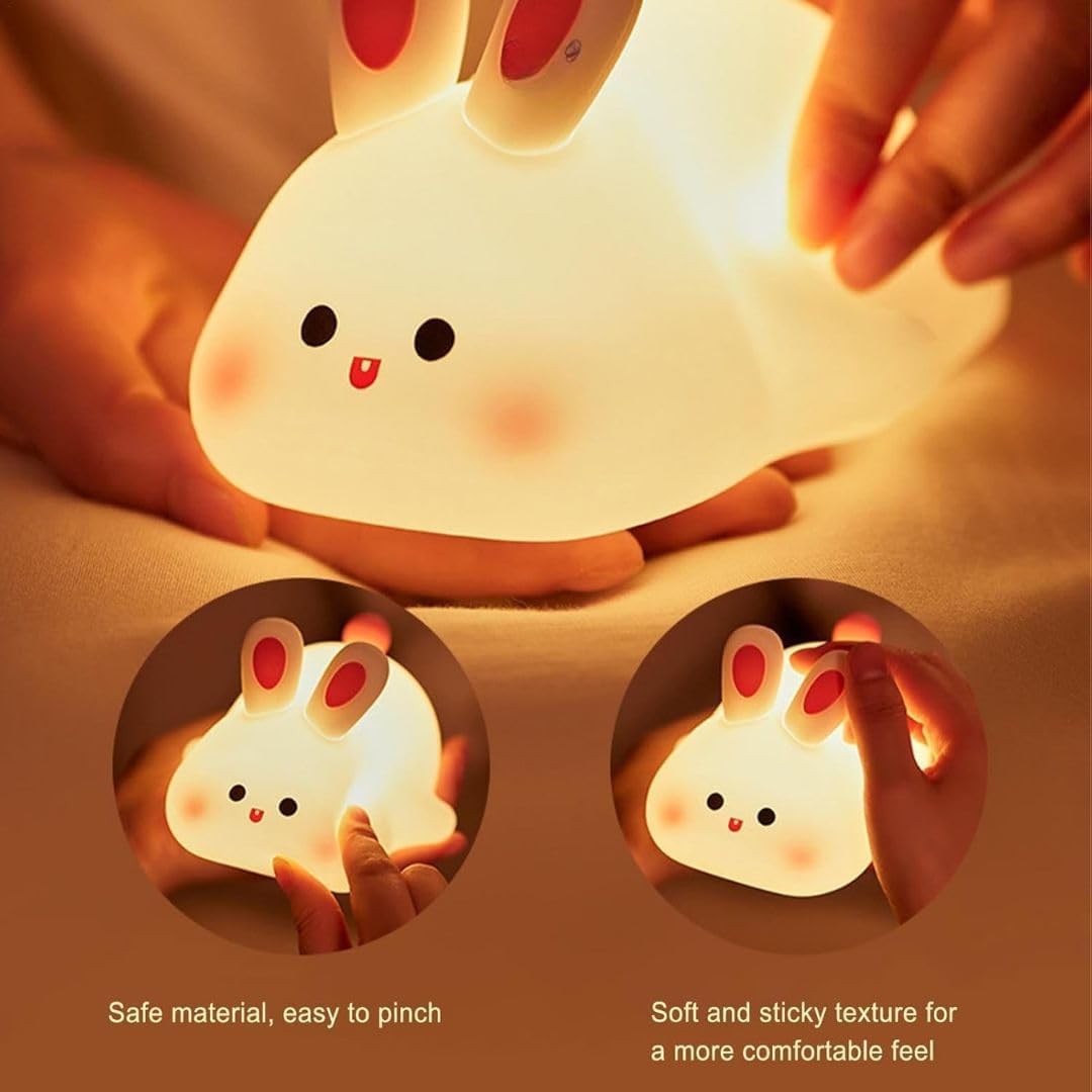 🐰 Cute Bunny LED Night Lamp – Soft Silicone, Rechargeable & Kids-Friendly