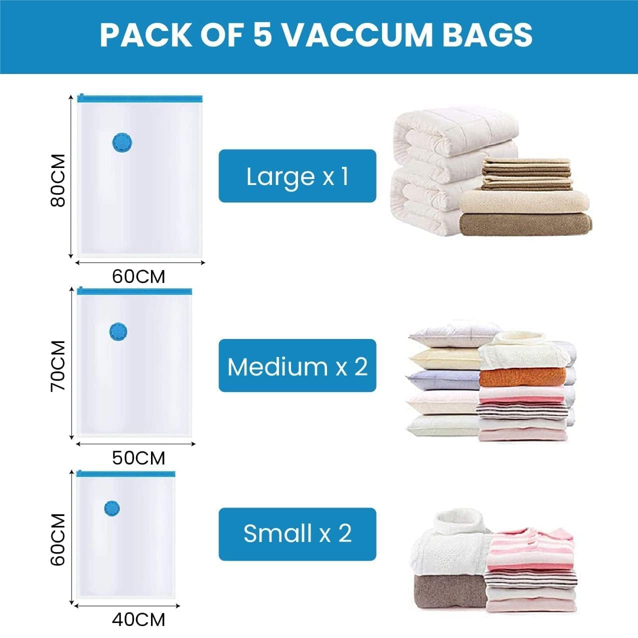 Vacuum Storage Bags with Hand Pump for Clothes & Bedding - 80% Space Reduction