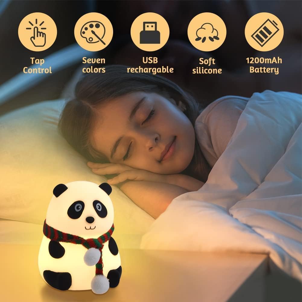 🐼 Panda LED Night Light – USB Rechargeable, 7 Colors, Soft Silicone Bedside Lamp