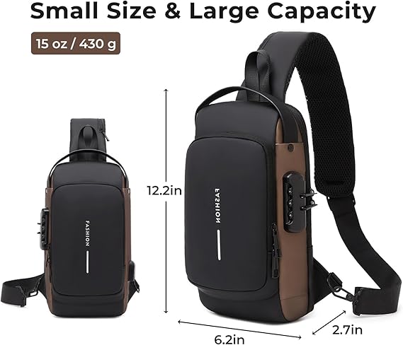 Anti-Theft Sling Bag with Combination Lock – Waterproof Crossbody Backpack