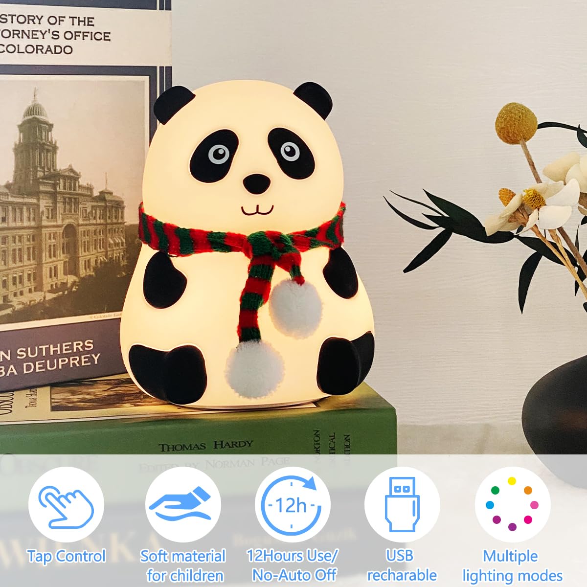 🐼 Panda LED Night Light – USB Rechargeable, 7 Colors, Soft Silicone Bedside Lamp