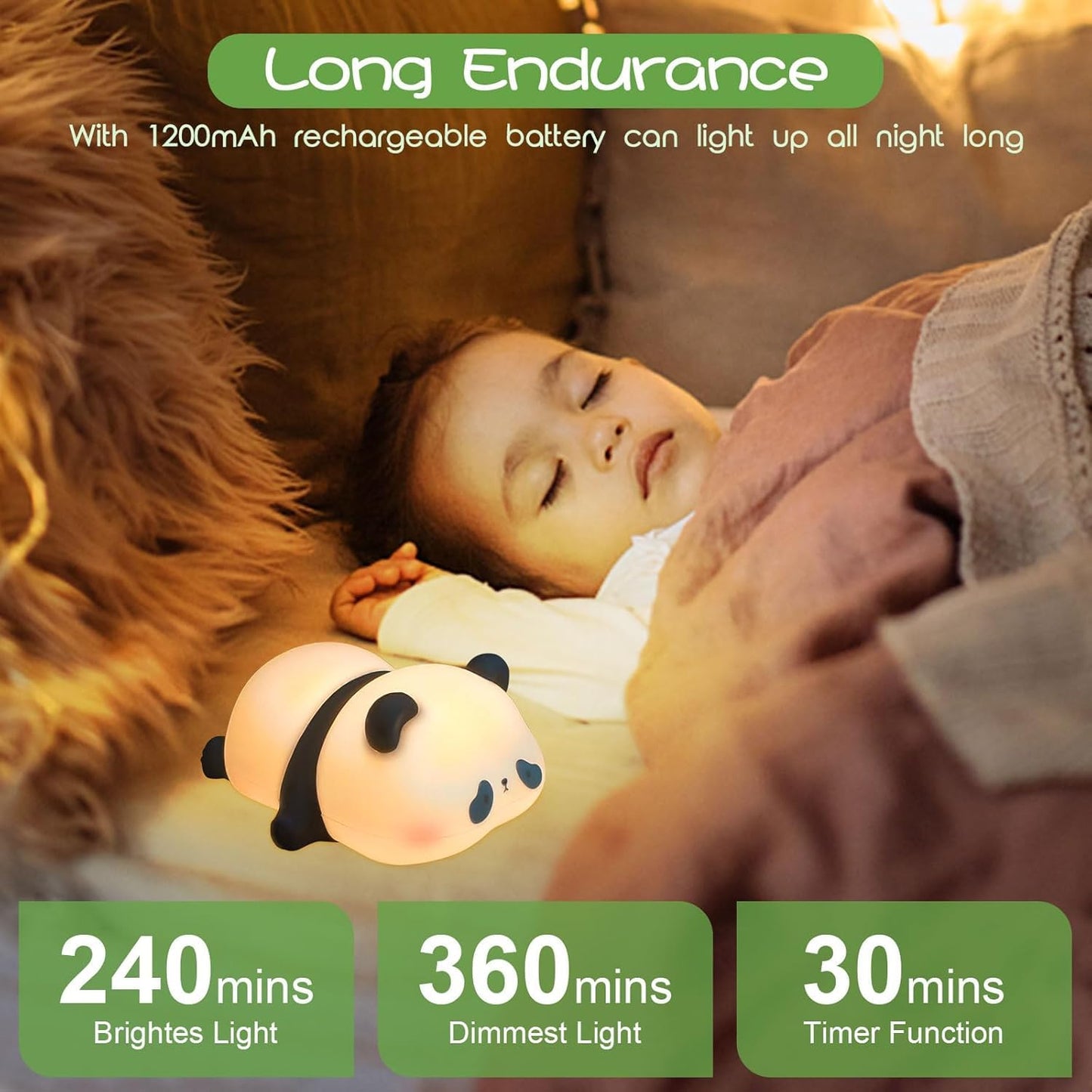 🐼 Sleeping Panda LED Night Lamp – Soft Silicone, Squishy & Rechargeable