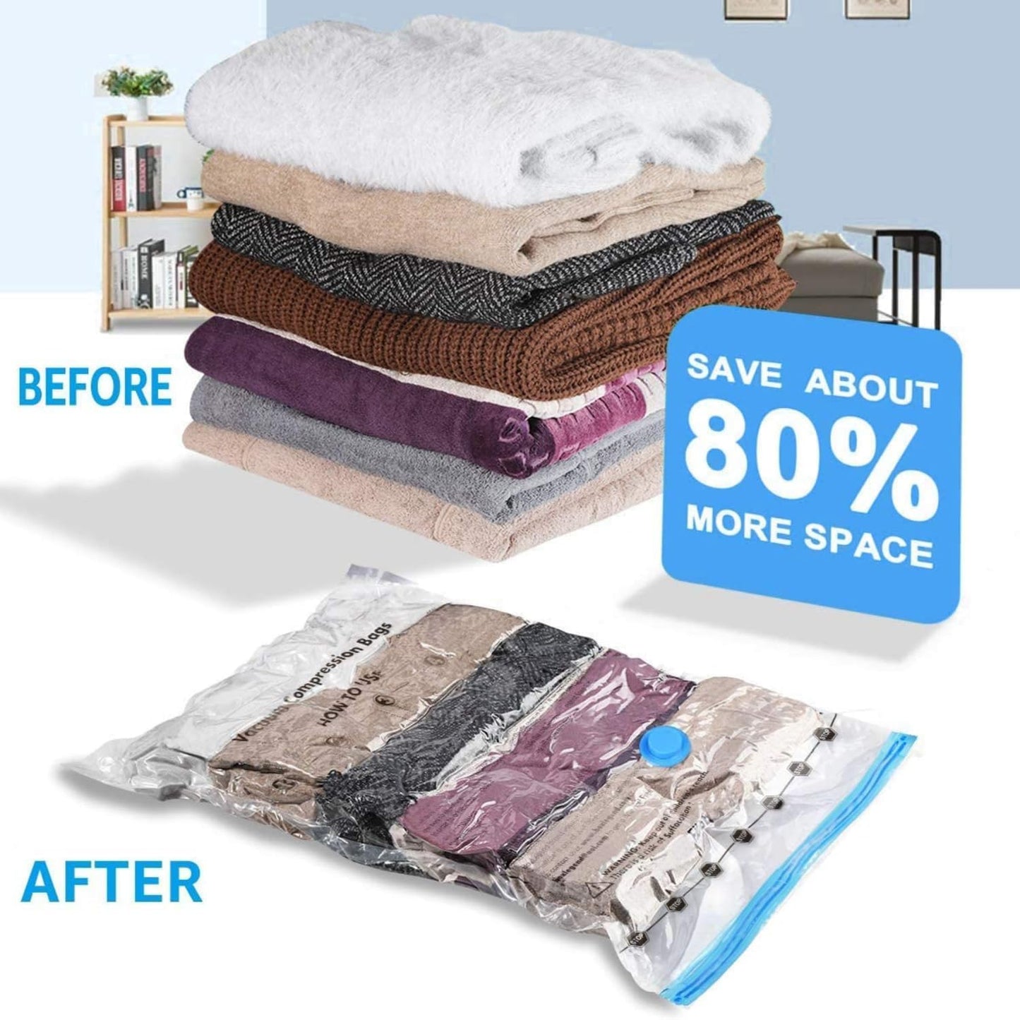 Vacuum Storage Bags with Hand Pump for Clothes & Bedding - 80% Space Reduction