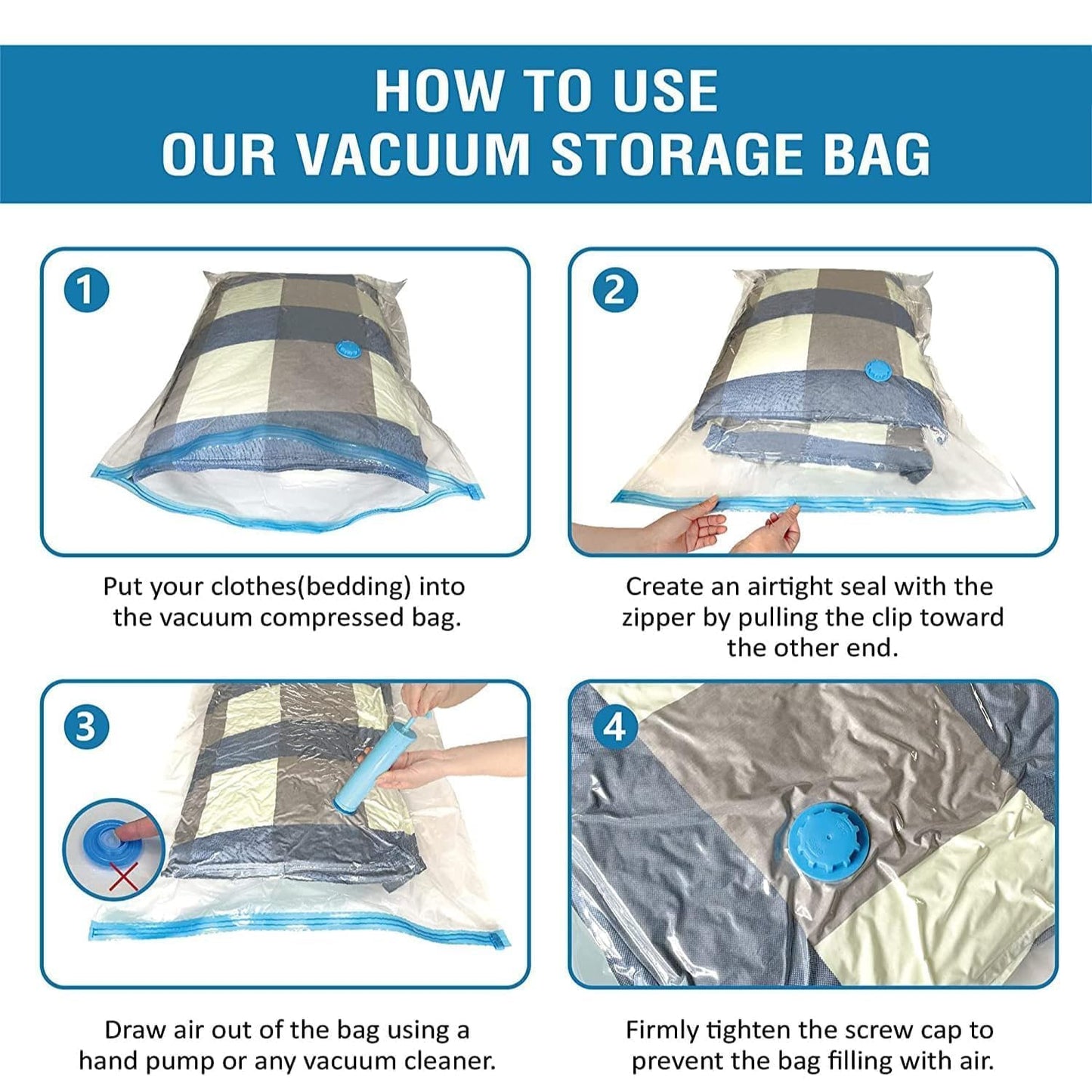 Vacuum Storage Bags with Hand Pump for Clothes & Bedding - 80% Space Reduction