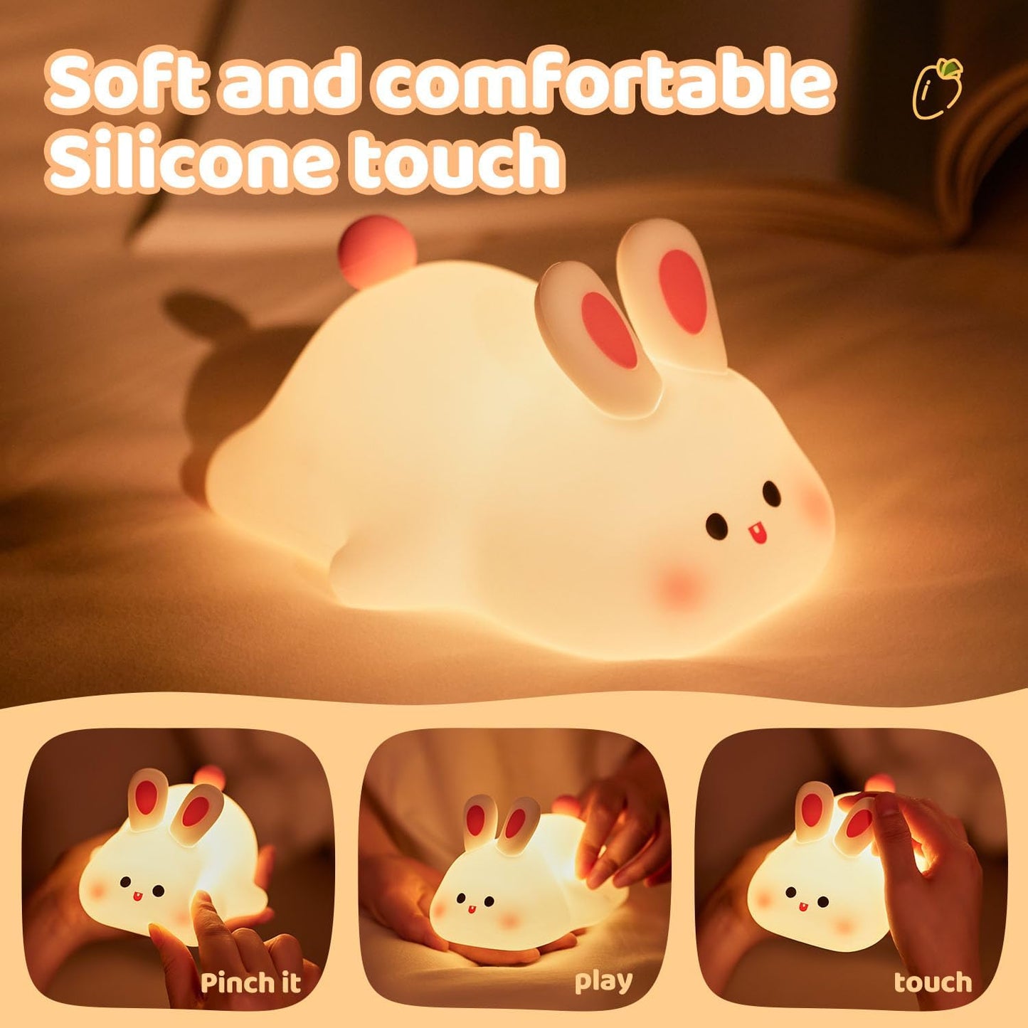 🐰 Cute Bunny LED Night Lamp – Soft Silicone, Rechargeable & Kids-Friendly