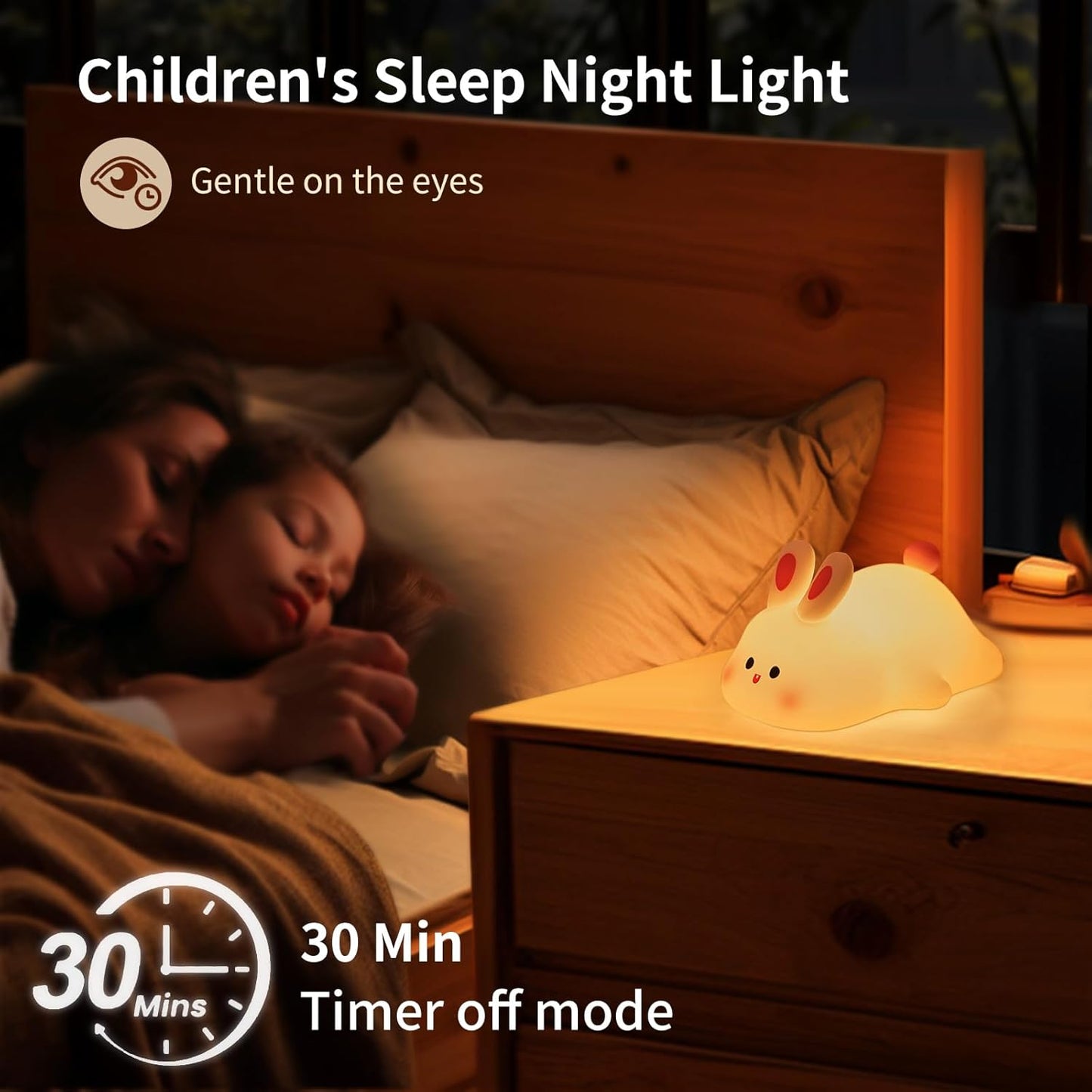 🐰 Cute Bunny LED Night Lamp – Soft Silicone, Rechargeable & Kids-Friendly
