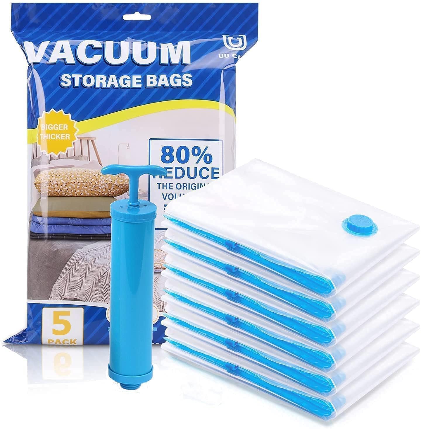Vacuum Storage Bags with Hand Pump for Clothes & Bedding - 80% Space Reduction