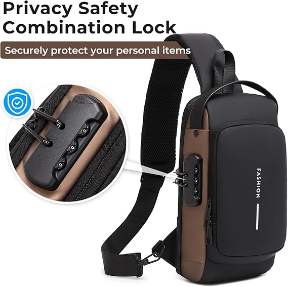 Anti-Theft Sling Bag with Combination Lock – Waterproof Crossbody Backpack