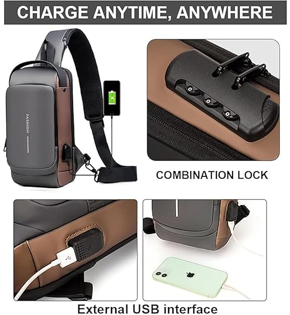 Anti-Theft Sling Bag with Combination Lock – Waterproof Crossbody Backpack