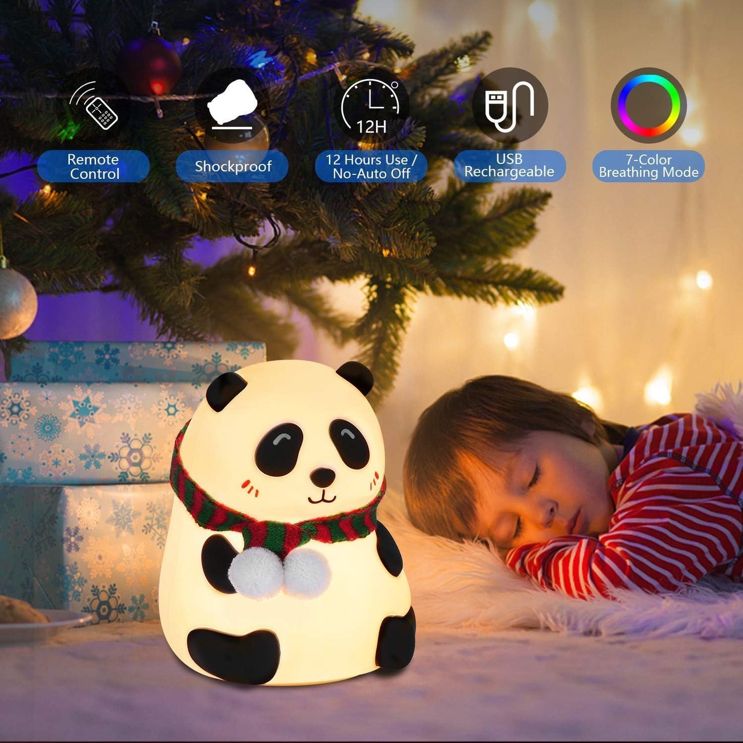 🐼 Panda LED Night Light – USB Rechargeable, 7 Colors, Soft Silicone Bedside Lamp
